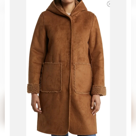 Michael Kors Hooded Faux Suede/Faux Fur Jacket (Cappuccino Brown) - Picture 2 of 7